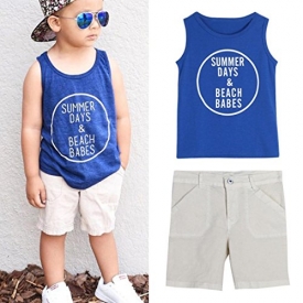 Vovotrade 1 Set Toddler Kid Baby Boys Letter Print Vest T-shirt+Short Pants Clothes Outfits (4T, Blue)