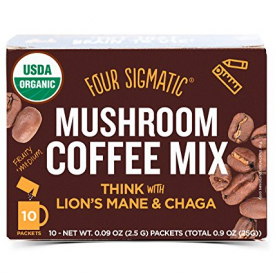 Four Sigmatic Mushroom Coffee, USDA Organic Coffee with Lion’s Mane and Chaga mushrooms, Productivity, Vegan, Paleo, 10 Count, Packaging May Vary
