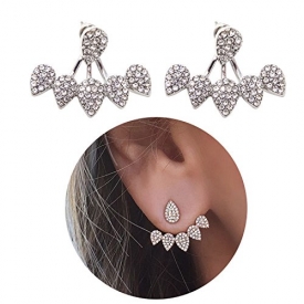 Honbay 2PCS Silver Simple Water Drop Crystal Rhinestone Ear Studs Earrings Pierced Charms Jewelry for Women and Girls