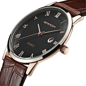Wdnba 7mm Super Slim Watch Mens Watches Genuine Leather Gold Watch Men Calendar Quartz Watch