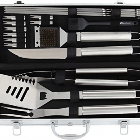 Bonus Cooler Bag – 20pc Stainless Steel BBQ Grill Tool Set for Men with Gift Box Package by ROMANTICIST – Complete Outdoor Barbecue Grilling Accessories Kit in Aluminum Storage Case