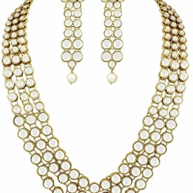 I Jewels Gold Plated Kundan Necklace Jewellery Set for Women IJ301W (White)