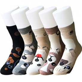 IMAXSELL 5 Pairs Women’s Novelty Funky Pet Animal Print Pattern Casual Comfortable Cartoon Cotton Crew Socks (Multicolor 1)