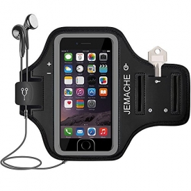 iPhone 6/6S/7/8 Armband, JEMACHE Fingerprint Touch Supported Sports Jogging Running Exercise Workout Gym Arm Band for iPhone 8/6/6S/7/8 with Key/Card Holder (Black)