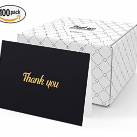 100 Thank You Cards w/ Envelopes & stickers – Perfect for Wedding, Baby Shower, Business, Graduation, Birthday, Engagement, Bridal, Funeral, Sympathy. Bulk Black Thank you Notes, Gold Foil stamp.