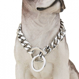 Silver Phantom Jewelry Designer Pitbull Dog Collar, 20mm Wide, 680 lbs, 36 Inch – Silver