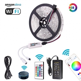 2018 New Targher Smart Led Strip Lights Wifi and Wireless Smart Phone Controlled RGB Led Light Strip Kit, 16.4ft 5M 5050 Waterproof IP65 12V5A Power Supply Flexible Working with Android, IOS and Alexa