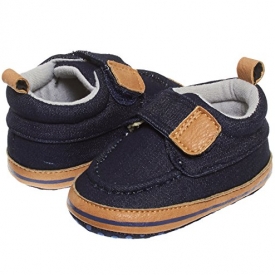Barehugs Infant Baby Boys Navy Slip On Loafer Shoes With Velcro Strap Navy/Denim Age 3-6