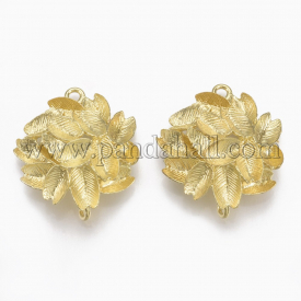 Brass Links/Connectors, Nickel Free, Leaf, Unplated, 26x23x9mm, Hole: 1.5mm