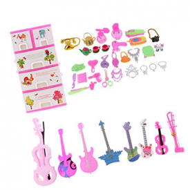 Jili Online 39pieces Jewelry Necklace Crown Perfume Comb Bag Trolley Ring Accessory Instrument For Barbies Dolls Makeup