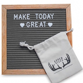 Gray Felt Letter Board | 10″x10″ Changeable Message Board | Oak Wood Frame | 340 Characters, Numbers, Emojis, Letter Bag, Wood Stand, Wall Hanger & Scissors | Home, Office & More
