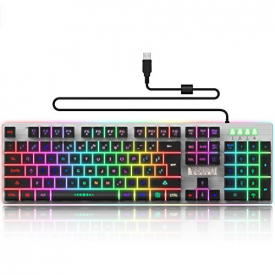 Mechanical Feeling Gaming Keyboard, USB Backlit LED Wired Keyboard with Backlight Rainbow RGB Multicolor Water-Resistant Adjustable Illuminated Computer Keyboard for PC Games Office (K2 Black)