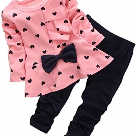 BomDeals Baby Girl Cute 2pcs Set Children Clothes Suit Top And Pants (Age(3T), Pink)
