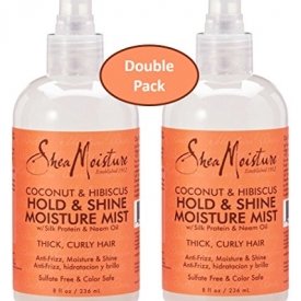 Shea Moisture Coconut Hibiscus Hold & Shine Daily Moisture Mist w/ Silk protein & Neem Oil 8 oz – Thick, Curly Hair – Sulfate Free & Color Safe- Value Double Pack – Qty of 2 Each