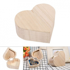 Heyuni. Heart Shape Unpainted Wooden Jewelry Box DIY Storage Treasure Toy Case