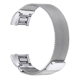 For Fitbit Charge 2 Bands, bayite Stainless Steel Milanese Loop Metal Replacement Accessories Bracelet Strap with Unique Magnet Lock, Silver XL