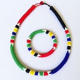 African Zulu beaded necklace and round bracelet set – South African Flag – Gift for her