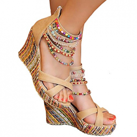 Getmorebeauty Women’s Wedge Pearls Across The Top Platform High Heels 6 B(M) US