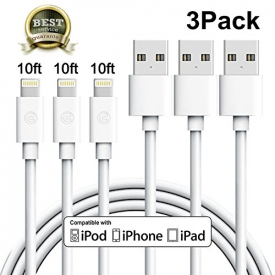 iPhone Charger Cable 10FT Atill Lightning Cable Extra Long Compatible with iPhone 8 8 Plus iPhone 7 7 Plus 6 6s 6 plus 6s plus 5 5s 5c iPa iPod & More (White, 3Pack)