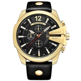 Curren Men Watches Top Brand Luxury Gold Male Fashion Leather Strap Outdoor Casual Sport Wristwatch With Big Dial (gold black)