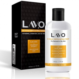 Glycolic Acid Toner 10% by LAVO – Facial Astringent for Oily, Problem, & Acne Prone Skin – Face Wrinkles and Fine Lines – Contains Lactic Acid & Vitamin C – Use with Pads – for Men and Women