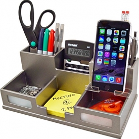 Victor Wood Desk Organizer with Smart Phone Holder, Classic Silver, S9525