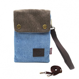 Cute Small Mini Double Pockets Crossbody Shoulder Messenger Bag Cell Phone Pouch Travel Purse Wallet Light Blue