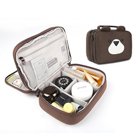 Electronics Organizer Bag Portable Travel Organizer Storage Carrying Bag for Data Cables,Tools,Cards Or Cosmetics,Toiletries,Skincare Products(plush fabric brown)