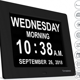 INNOCLOCK – Most Advanced – Superior Quality – Calendar Day Digital Clock – Large, Clear, Unabbreviated Time and Date – Ideal for Memory Loss, Impaired Vision and Seniors (Black, 8-inch)