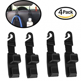 4 Pack Car Seat Headrest Hooks By Lebogner – Strong And Durable Backseat Headrest Hanger Storage For Handbags, Purses, Coats, and Grocery Bags, Universal Vehicle Car Seat Back Headrest Bottle Holder