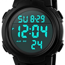 Men’s Digital Sports Watch LED Screen Large Face Military Watches and Waterproof Casual Luminous Stopwatch Alarm Simple Army Watch – Black