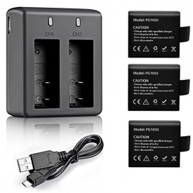 VVHOOY 3 x 1050mAh Rechargeable Action Camera Battery with USB Dual Charger for 4k Action Camera AKASO EK7000/Campark/EKEN/APEMAN/FITFORT/Crosstour/DBPOWER EX5000/Amuoc/CAMKONG/SEENTRON