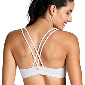 CRZ YOGA Women’s Light Support Cross Back Wirefree Removable Cups Yoga Sport Bra White M