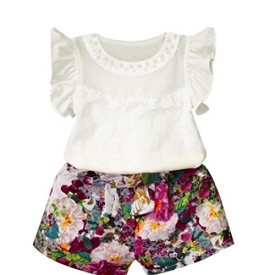 Kids Clothes,Kaifongfu Baby Girls Floral Vest Tops Shirt +Shorts Pants 2PC Set Outfits Clothes (7T, White)