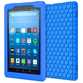 MoKo Case for All-New Amazon Fire HD 8 Tablet (7th Generation, 2017 Release Only) – [Honey Comb Series] Light Weight Shock Proof Soft Silicone Back Cover [Kids Friendly] for Fire HD 8, BLUE