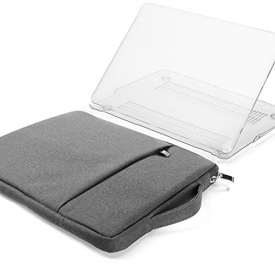 GMYLE 2 in 1 Bundle Transparent See Through Soft-Touch Matte Plastic Hard Case for Macbook Air 13 inch (Model:A1369/ A1466) and 13-13.3 inch Water Resistant Protective Laptop Bag Sleeve, Grey