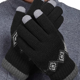 LETHMIK Knit Touchscreen Winter Gloves Warm Wool Lined with 3 Texting Fingers for SmartPhones Black