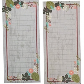 Meadowsweet Kitchens Vintage Flowers Set of 2 Grocery List Notepads with Magnets, Gray/Green/Brown