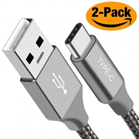 BrexLink USB Certified Type C Cable, USB C to USB A Charger (6.6ft 2 Pack), Nylon Braided Fast Charging Cord for Samsung Galaxy Note 8 S8, Pixel, LG V30 G6 G5, Nintendo Switch, OnePlus 5 3T 2, Grey