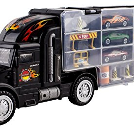WolVol Transport Car Carrier Truck Toy for Boys and Girls (includes 6 cars and 28 slots)
