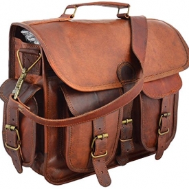 Shakun Leather Real Goat Leather Vintage Brown Messenger Laptop Bag, One Size, NEW