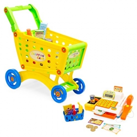 Best Choice Products 27-Piece Educational Toy Pretend Grocery Shopping Cart w/ Register, Safe Plastic Food, Play Money