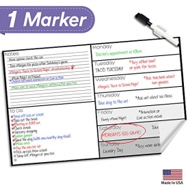 Weekly Dry Erase Refrigerator Calendar – 17″ x 12″ – Large Reusable Multi-Purpose Sticker Whiteboard – Daily To Do Chore Reminder Meal Shopping – Best 2018 Kitchen Gift Supplies For Smart Planners