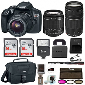 Canon Rebel T6 DSLR Camera w/18-55mm & 75-300mm Lenses Canon 100ES Bag, Flash, Filter kit+ 32GB Promotional Holiday Bundle