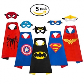 MIJOYEE Superheros Capes and Mask Costumes for kids 5Pcs Cartoon Dress Up Double-sided Costumes (Costumes for Boys)