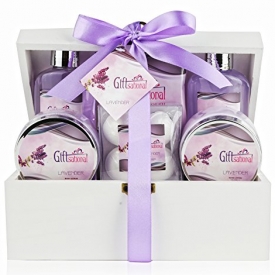 Spa Gift Basket with Sensual Lavender Fragrance – Best Wedding, Birthday, Anniversary or Graduation Gift for Women – Bath Gift Set Includes Shower Gel, Bubble Bath, Bath Salts, Bath Bombs and More!