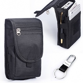 Multipurpose Large Capacity Vertical Nylon Smartphone Holster Belt Loop iPhone 6plus Holster Belt Clip Waist Bag Money Pocket Tactical Carry Pouch for LG G3/G4 Galaxy NOTE 5 S6 Edge+Hwin Keyring-Black
