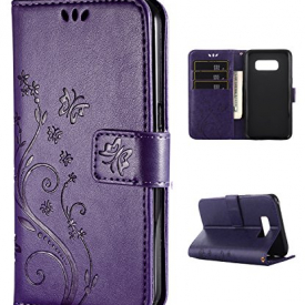 Samsung S8 Case,Galaxy S8 Wallet Case, FLYEE Flip Case Wallet Leather [kickstand] Emboss Butterfly Flower Folio Magnetic Protective Cover with Card Slots for Samsung Galaxy S8 Purple