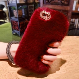 Losin iPhone 7 Plus / iPhone 8 Plus 5.5 Inch Case Fashion Luxury Diamond Bowknot Cute Fuzzy Furry Winter Rabbit Hair Warm Plush Fluffy Fur Soft TPU Back case