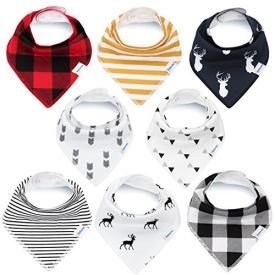 Bandana Baby Bibs for Boys and Girls by KiddyStar, Unisex 8-Pack 100% Organic Cotton Bib Set (Plaid), Cute Newborn and Cool Baby Shower Gift for Teething and Drooling, Soft and Absorbent